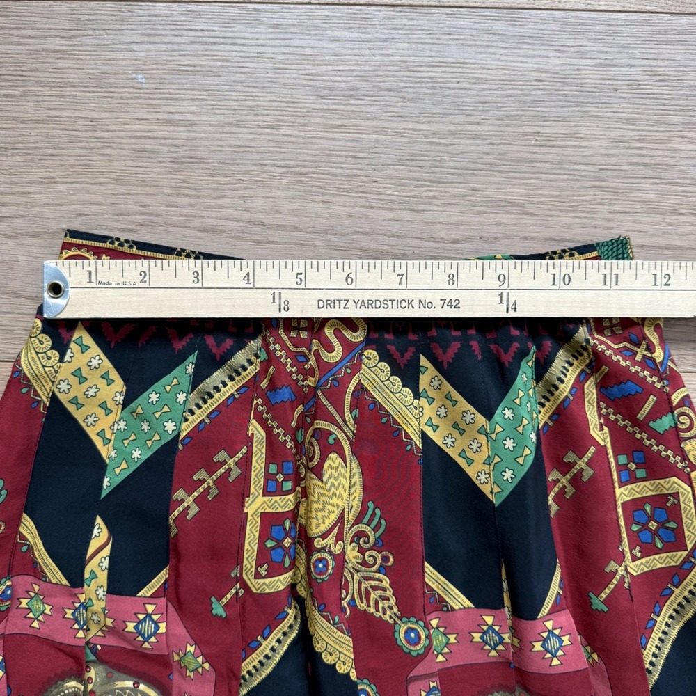Vintage Hermes Paris Silk Pleated Skirt Red Navy Equestrian Scarf Print 36 - Picture 5 of 7